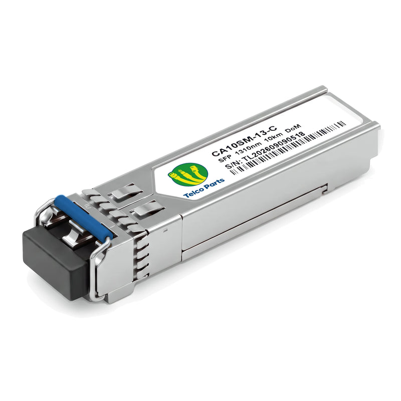 Telco Parts 1000BASE-LX/LH SFP 1310nm 10km DOM LC SMF transceiver module, three-quarter view