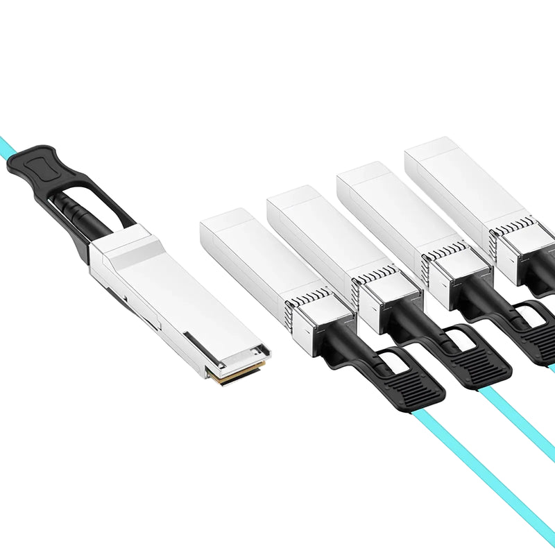 100G QSFP28 to 4x 25G SFP28 compatible active optical breakout cable for high speed Ethernet fiber connectivity in data centers