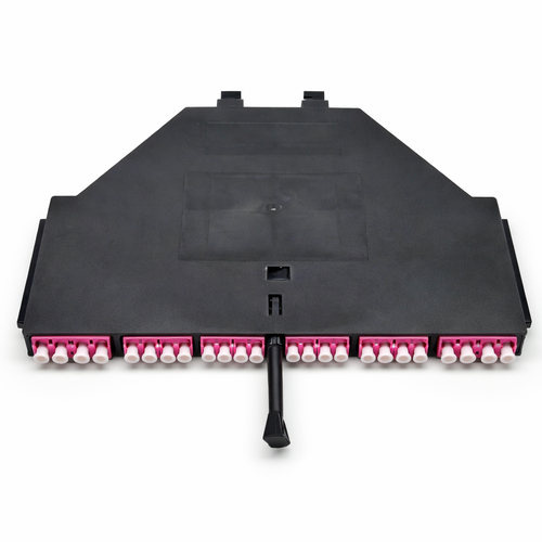 OS2 MPO cassette with 24 fiber MPO to 24 LC breakout for high density singlemode fiber patch panels and datacenter networks
