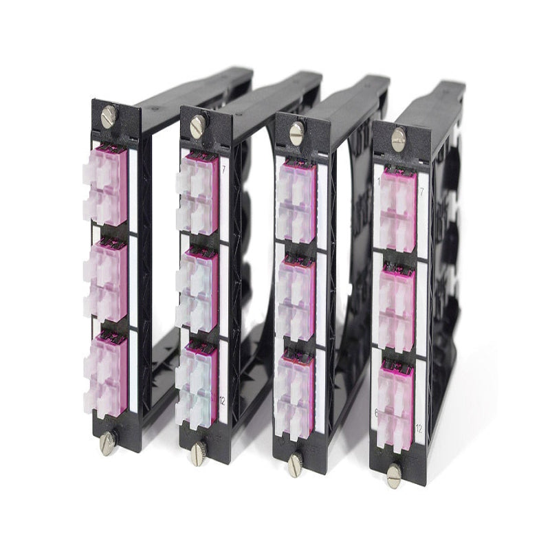 FO DCS 3U 7HP BO module with 6 LC quad adapters for OM4 50/125 multimode fiber high density datacenter patch panel systems