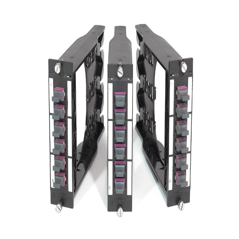 FO DCS 3U 7HP BO module with 6 MTP PC Type A adapters for OM4 50/125 multimode fiber high density datacenter patch panel systems