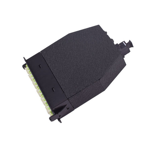 12 fiber OS2 MPO cassette with MPO male connector to 12 LC breakout, 6 duplex LC adapters for high density datacenter fiber patch panels and rackmount systems