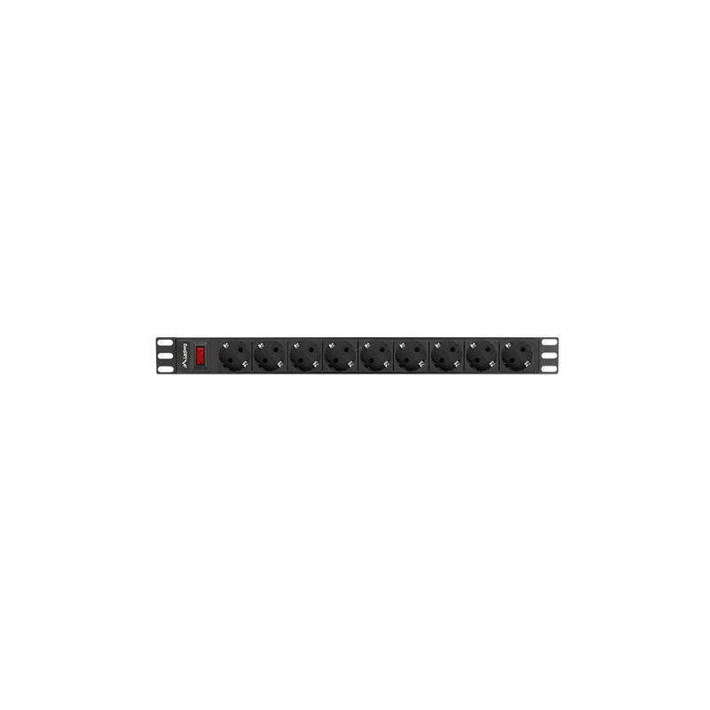 19 inch 1U rackmount PDU 16A with 9 Schuko outlets and 3 meter power cable for server racks and network cabinets