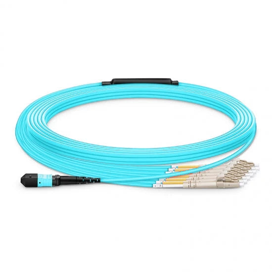 MTP-12 female to 6x LC duplex OM4 multimode fiber optic breakout cable aqua LSZH 50/125 elite 12 fiber MTP to LC patch cord for high density data center connectivity