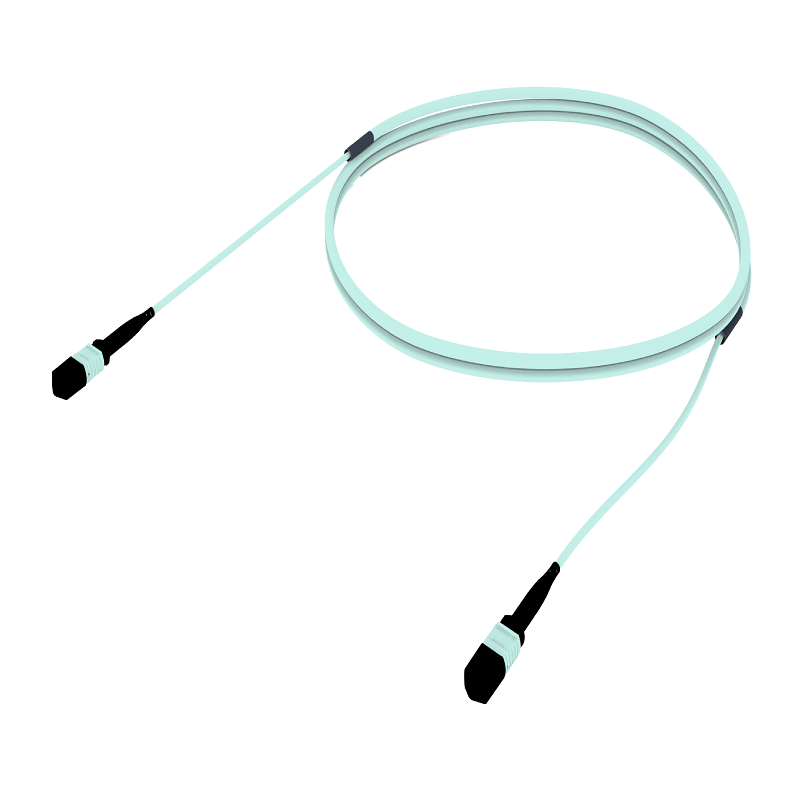 MPO-12 OM4 multimode ultra low loss fiber optic trunk cable aqua LSZH LazrSPEED 550 pre terminated MPO unpinned trunk for high density data center connectivity