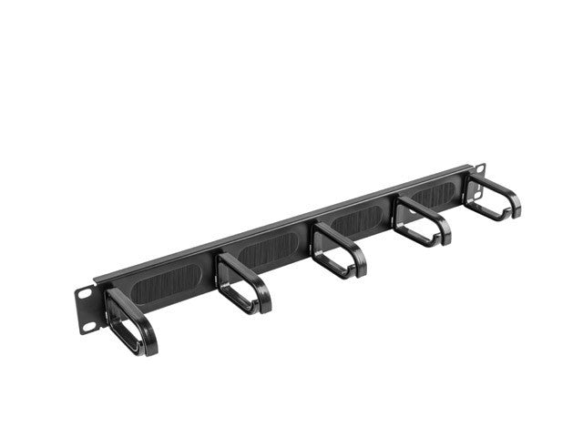 1U cable management brush panel with 5 rings - front view