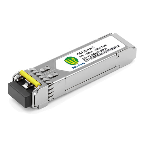 Telco Parts 1000BASE-EZX SFP 1550nm 120km DOM LC SMF transceiver module, three-quarter view