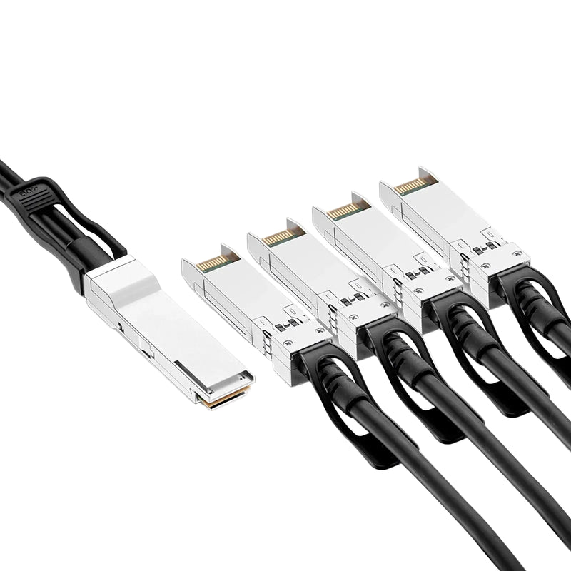40G QSFP+ to 4x 10G SFP+ compatible passive direct attach copper breakout twinax cable for high speed Ethernet server and data center connectivity
