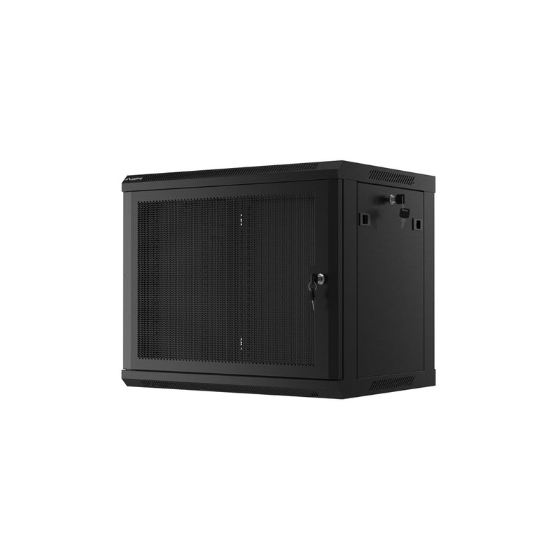 19 inch 9U wall mount network cabinet with perforated ventilation door, black compact server rack enclosure for IT equipment and patch panels wall installation
