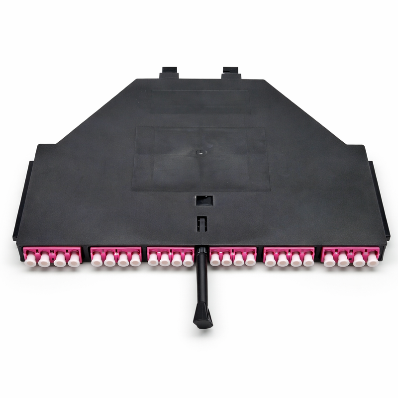 OS2 MPO cassette with 24 fiber MPO to 24 LC breakout for high density singlemode fiber patch panels and datacenter networks