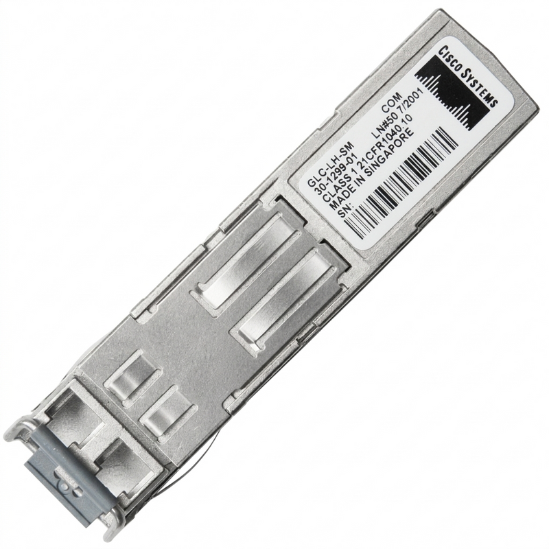 Cisco GLC-LH-SMD 1000BASE-LX/LH SFP transceiver module with 1310nm wavelength and LC duplex connector for SMF and MMF.