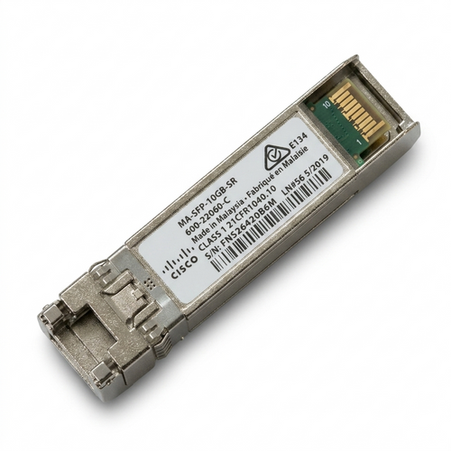 Cisco Meraki MA-SFP-10GB-SR 10GBASE-SR SFP+ transceiver module for Meraki MS switches using multimode fiber.