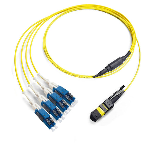 MTP/APC female to 4x LC duplex OS2 singlemode fiber optic fanout cable yellow LSZH 9/125 G.652.D breakout cable for data center connectivity