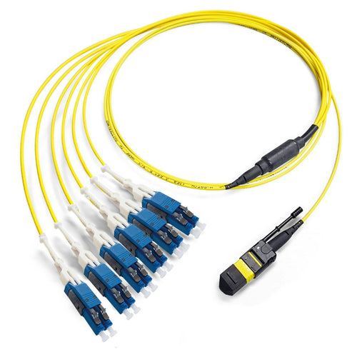MTP/APC female to 6x LC duplex OS2 singlemode fiber optic fanout cable yellow LSZH 9/125 G.652.D breakout cable for data center connectivity