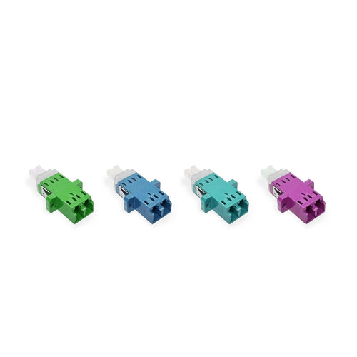 LC duplex fiber optic adapter for LC to LC connections in high density datacenter fiber patch panels and network installations