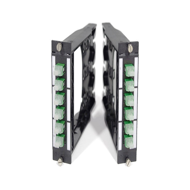 FO DCS 3U 7HP BO module with 6 LC duplex APC adapters for OS2 9/125 singlemode fiber high density datacenter patch panel systems