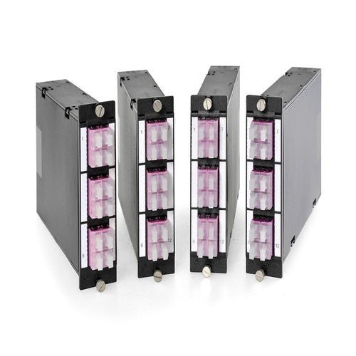 FO DCS 3U 7HP MTP module with 2 MTP to 6 LC quad connectors for OM4 50/125 multimode fiber high density datacenter patch panel systems