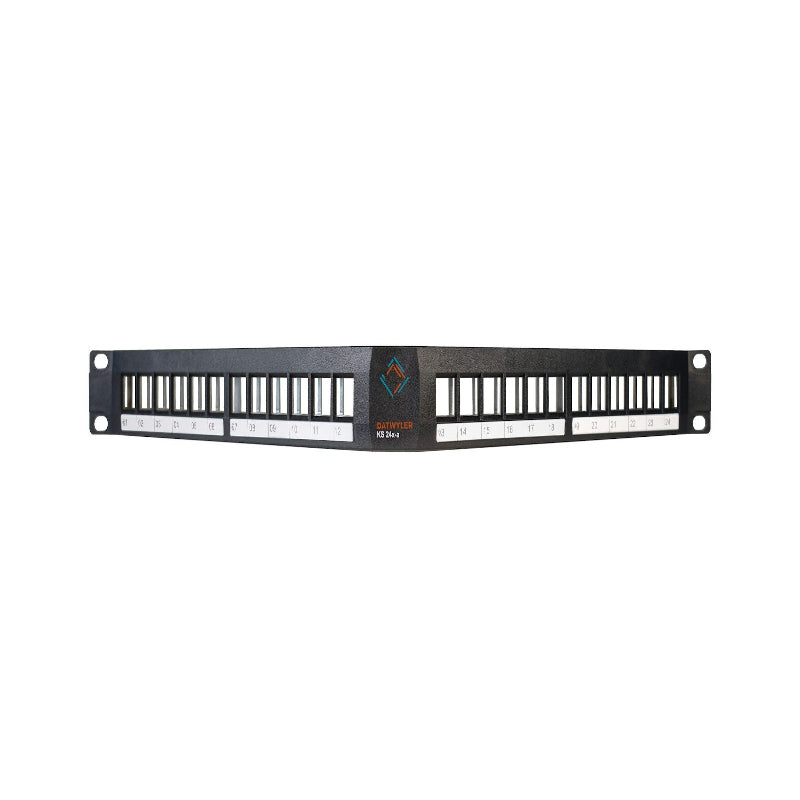 24-Port-Patchfeld mit abgewinkelten Anschlüssen, 19-Zoll-Rackmontage, 1 HE, Kupfer-Netzwerk-Patchfeld für strukturierte Verkabelung und Rechenzentrumsinstallationen