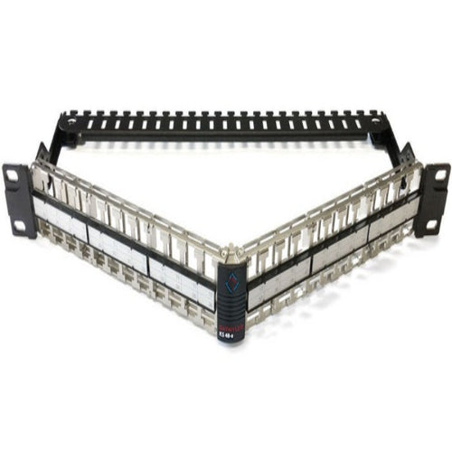 48 port angled patch panel 19 inch rackmount 1U copper network patch panel for structured cabling and data center connectivity