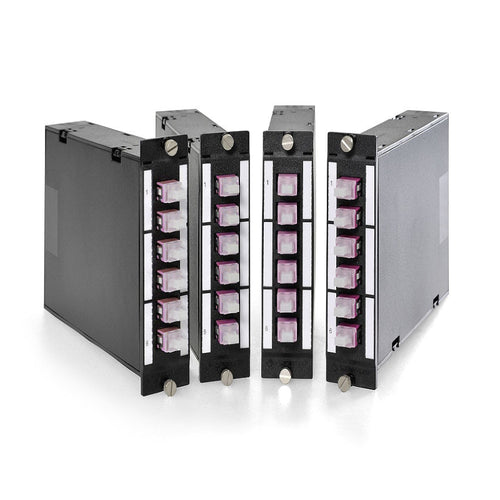 FO DCS 3U 7HP MTP module with 1 MTP to 6 LC duplex connectors for OM4 50/125 multimode fiber high density datacenter patch panel systems