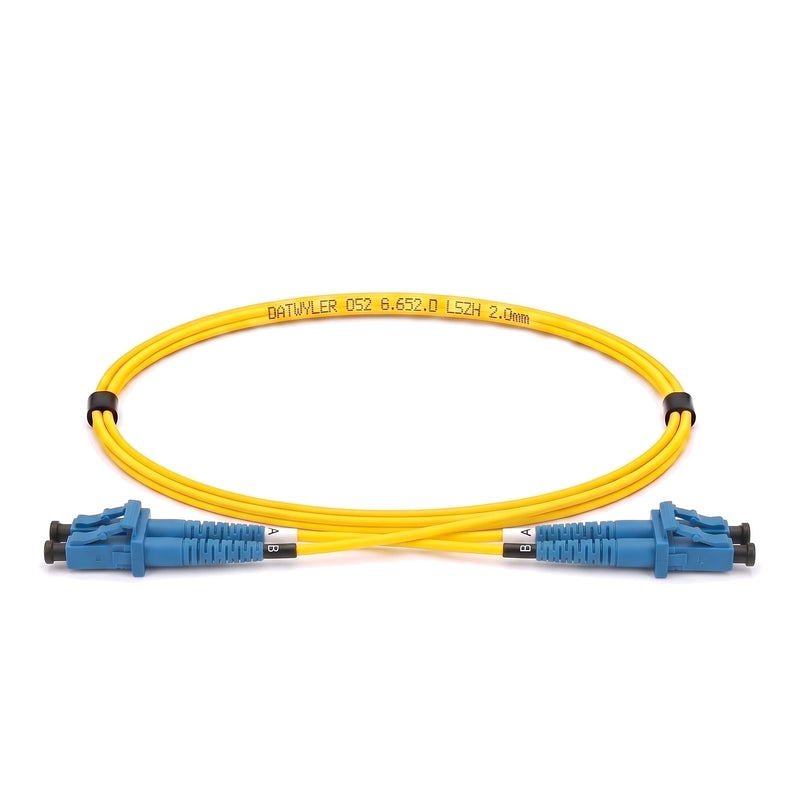 Datwyler LC/PC to LC/PC OS2 duplex fiber patch cable with yellow LSZH jacket