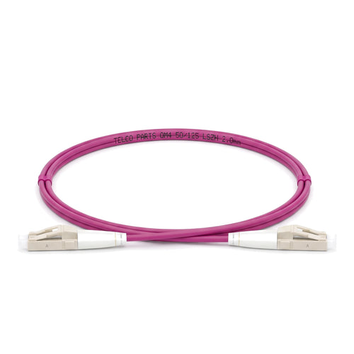 Telco Parts LC/UPC uniboot duplex OM4 fiber patch cable in magenta LSZH