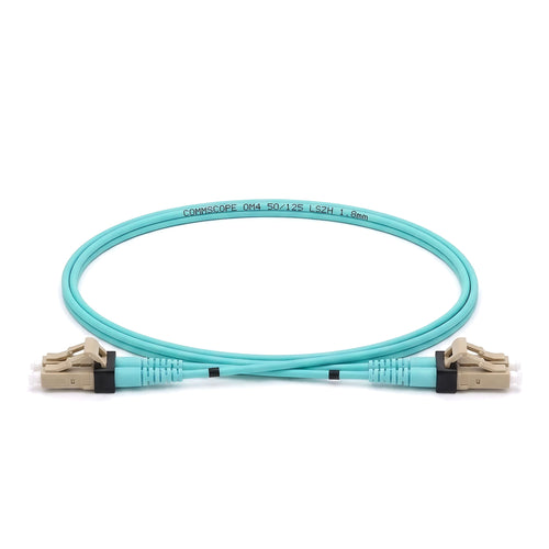 CommScope 216 Series LC/UPC to LC/UPC duplex OM4 LazrSPEED fiber patch cable with aqua LSZH jacket