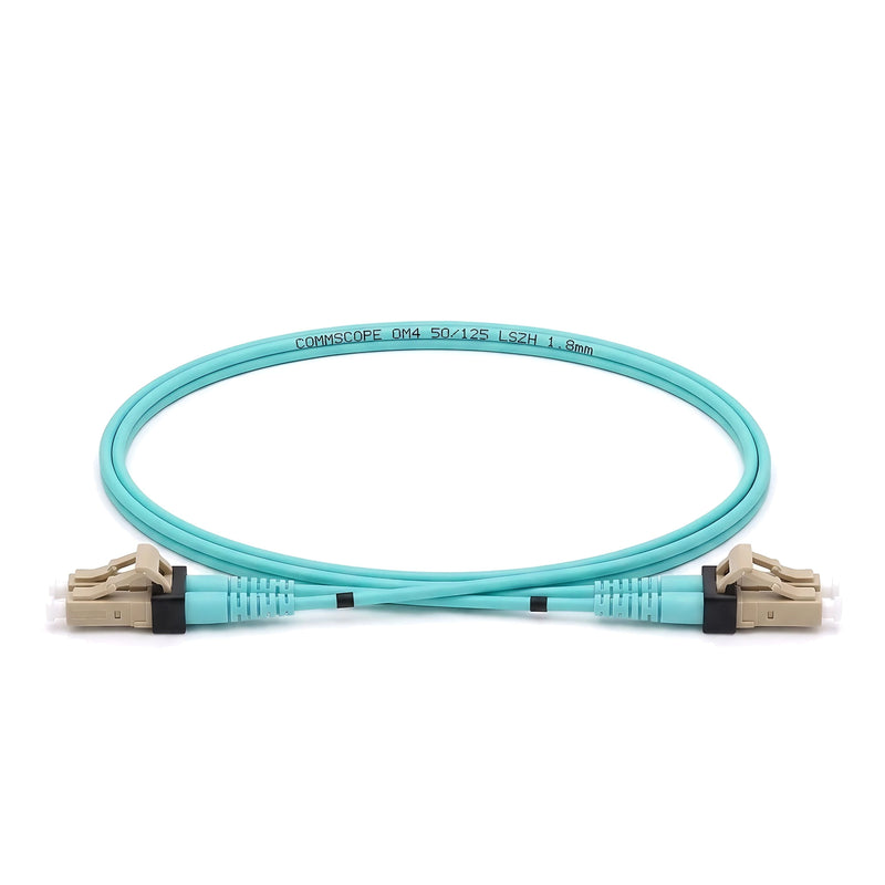 CommScope 216 Series LC/UPC to LC/UPC duplex OM4 LazrSPEED fiber patch cable with aqua LSZH jacket