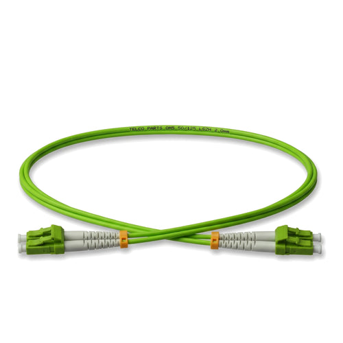 Telco Parts duplex OM5 LC/UPC to LC/UPC fiber patch cable with lime-green LSZH jacket