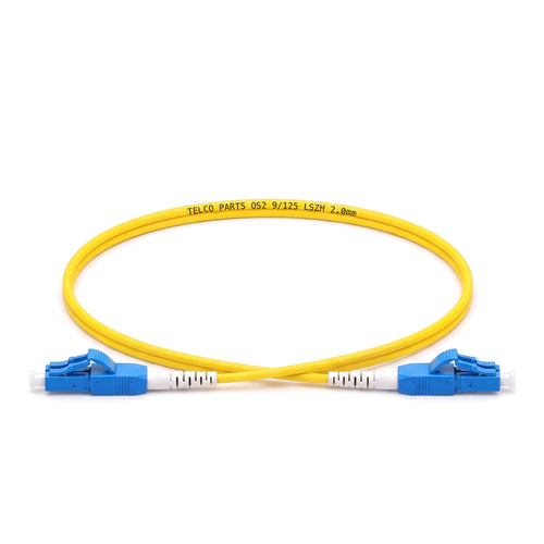 Telco Parts LC/UPC uniboot duplex OS2 fiber patch cable with yellow LSZH jacket