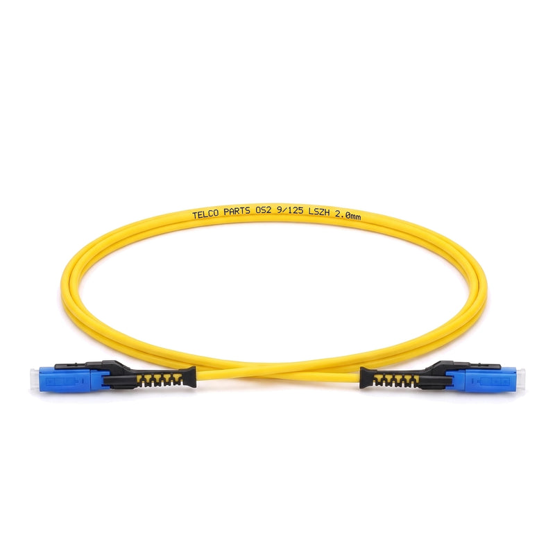 MDC UPC to MDC UPC uniboot duplex OS2 single mode fiber optic patch cable, yellow LSZH 2.0 mm jacket