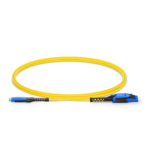 MDC UPC to LC UPC OS2 singlemode duplex fiber optic patch cable yellow LSZH high density MDC to LC patch cord for 200G and 400G data center connectivity