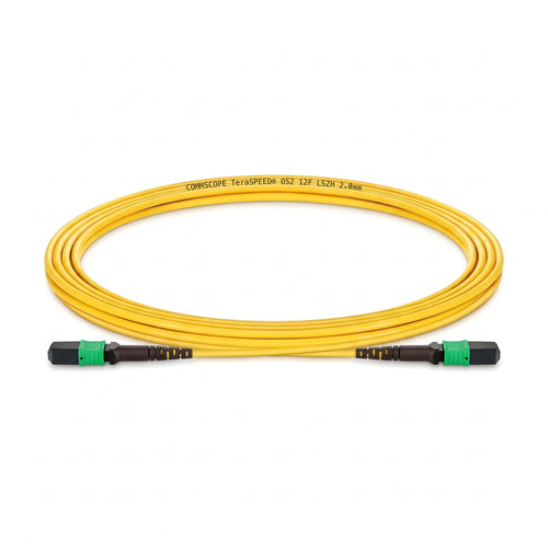CommScope ULL TeraSPEED MPO-12 to MPO-12 OS2 singlemode fiber optic trunk cable with yellow LSZH jacket