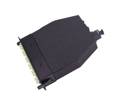 12F MPO Cassette, with 1 piece of OS2 12-core MPO male connector (standard loss <=0.7dB) to 12 LC connector Hydra Cable, 6 pieces of duplex LC adaptors, 1 piece of MPO Adaptor