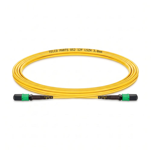 Telco Parts MTP-12 female to MTP-12 female OS2 singlemode 12 fiber patch cord, yellow LSZH 3.0 mm jacket