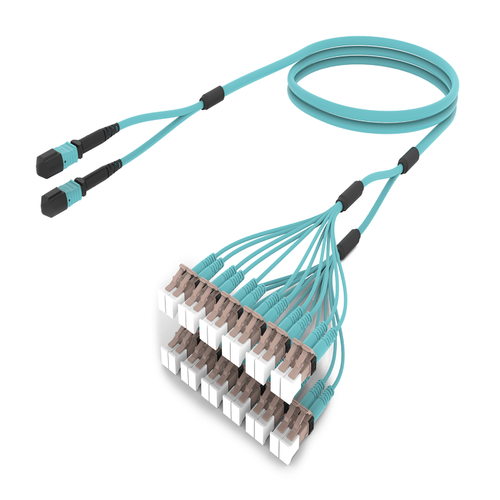 OM4 MPO to LC/UPC OM4 multimode fiber optic fanout cable aqua LSZH InstaPATCH 360 ruggedized MPO to LC breakout cable for high density data center connectivity