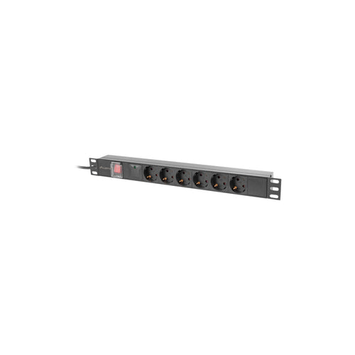 19 inch 1U rackmount PDU 16A with 6 Schuko outlets and 2 meter power cable for server racks and IT network cabinets
