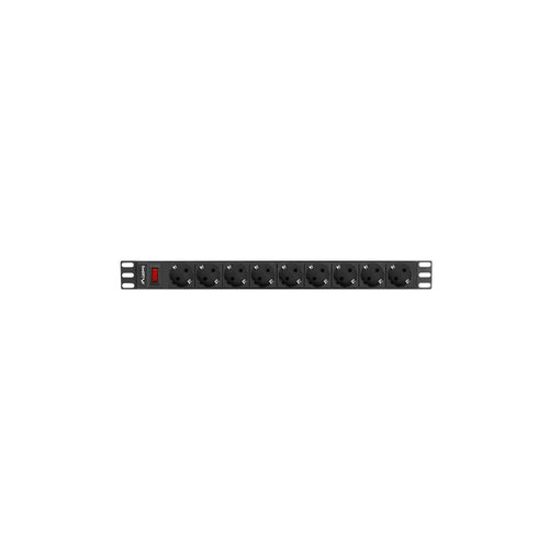 19 inch 1U rackmount PDU 16A with 9 Schuko outlets and 3 meter power cable for server racks and network cabinets