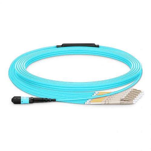 MTP-24 female to 12x LC duplex OM4 multimode fiber optic breakout cable aqua LSZH 50/125 elite 24 fiber MTP to LC patch cord for high density data center connectivity