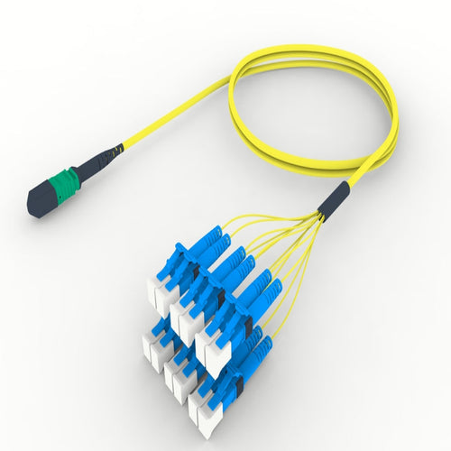 MTP/APC female to 4x LC/APC duplex OS2 singlemode fiber optic fanout cable yellow LSZH 9/125 G.652.D breakout cable for data center connectivity